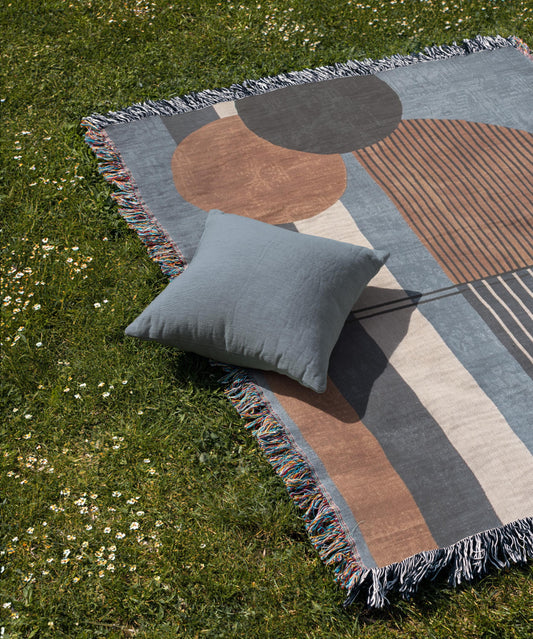 Modern Throw Blanket Set | Cozy Couch Throw with Striped Dot Pattern & Decorative Cushion Cover