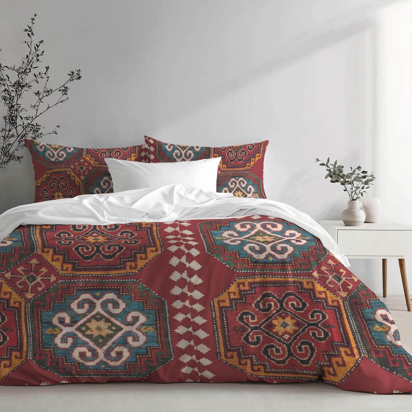 Caucasian Rug Duvet - Armenian Pattern Bedding Set | Soft Breathable 3 Piece Cover - timelessbohochic.com