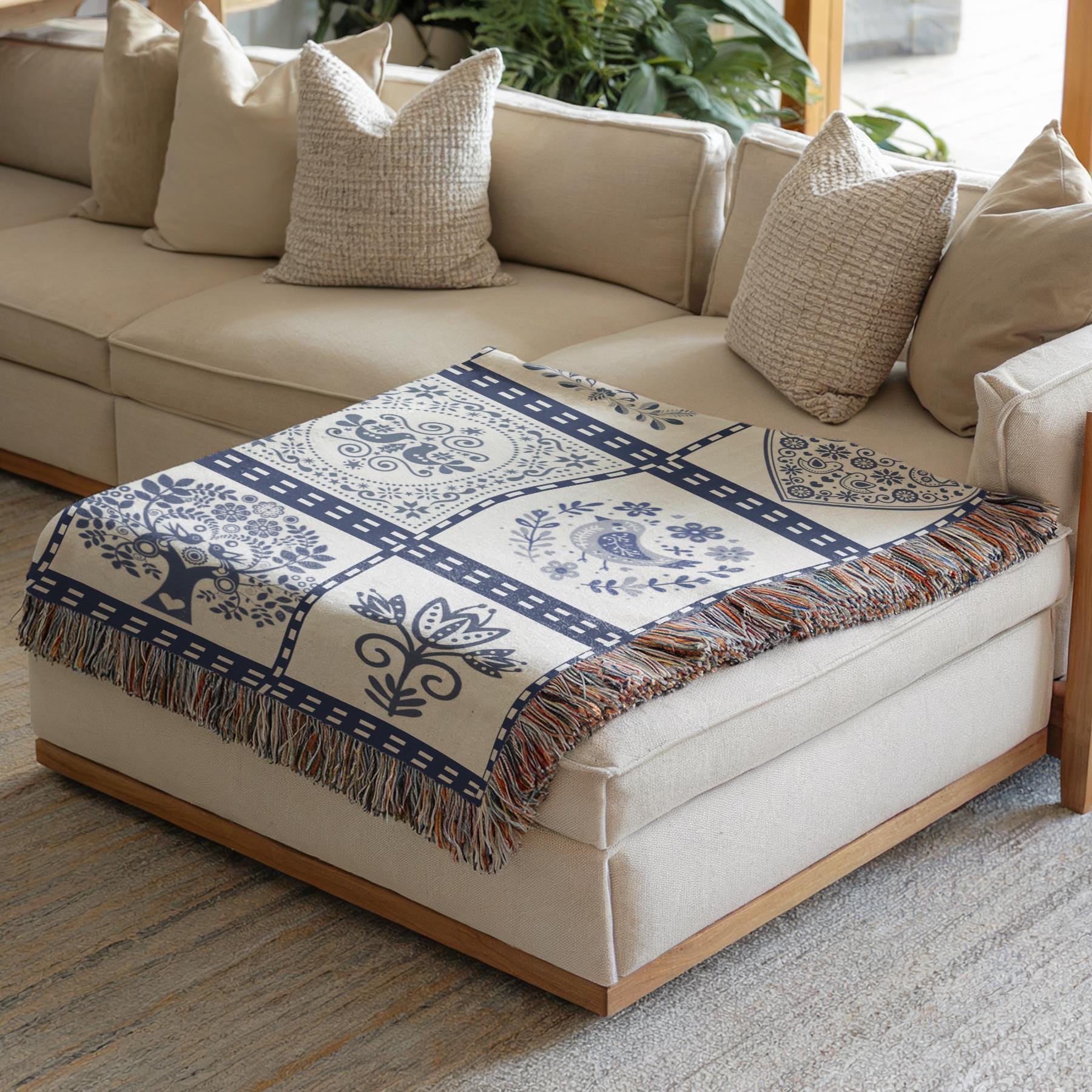 Scandi Blue Quilt Throw – Personalized Cotton Lap Blanket | Cozy Woven Scandinavian Style