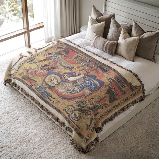 Armenian Cotton Throw - Large Colorful Tapestry Art Decorative Throw Blanket - timelessbohochic.com