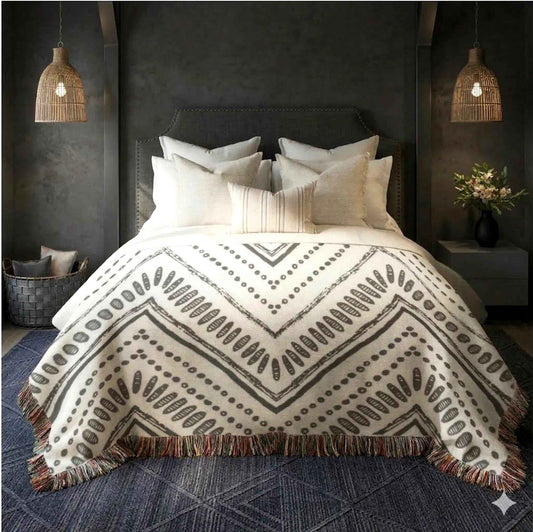Modern Geometric pillow cover with geometric pattern styled on a sofa or bed
