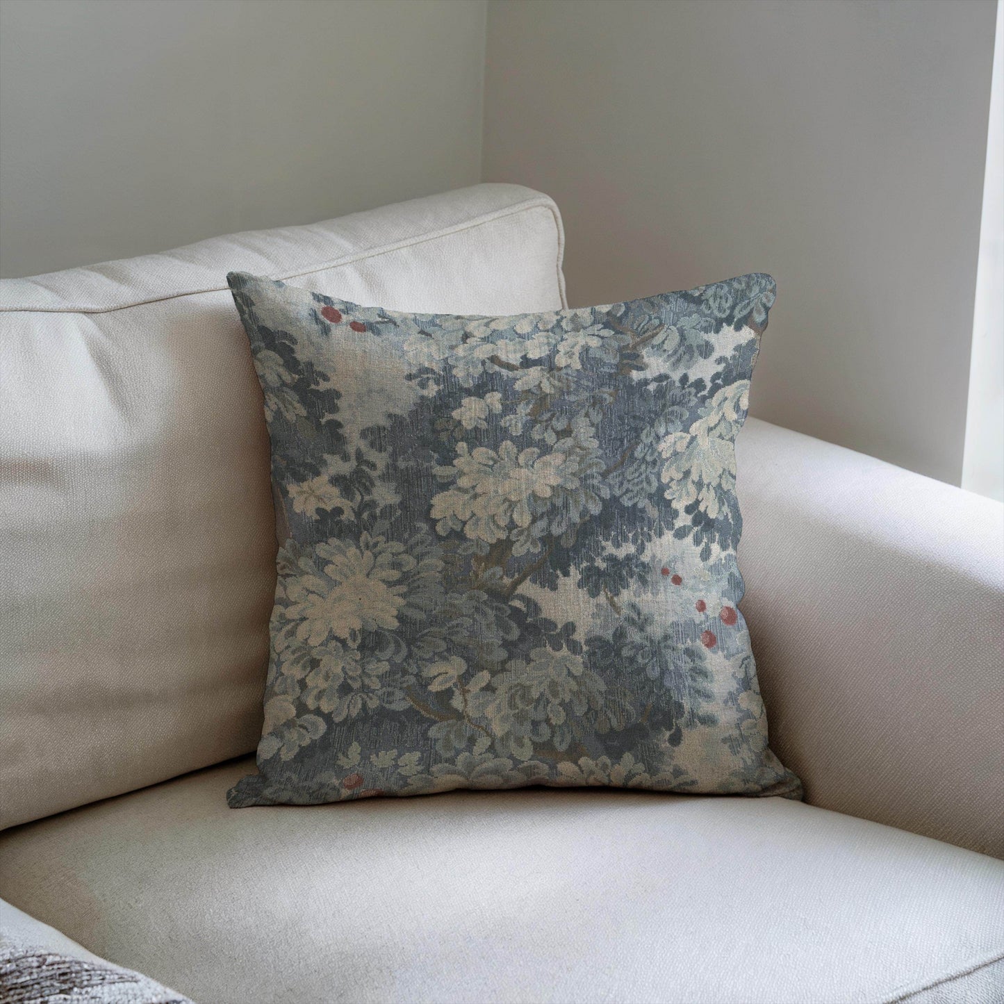 French Tapestry Pillow - Aubusson Style Decorative Cushion 18x18 Inch with Soft Filling - timelessbohochic.com