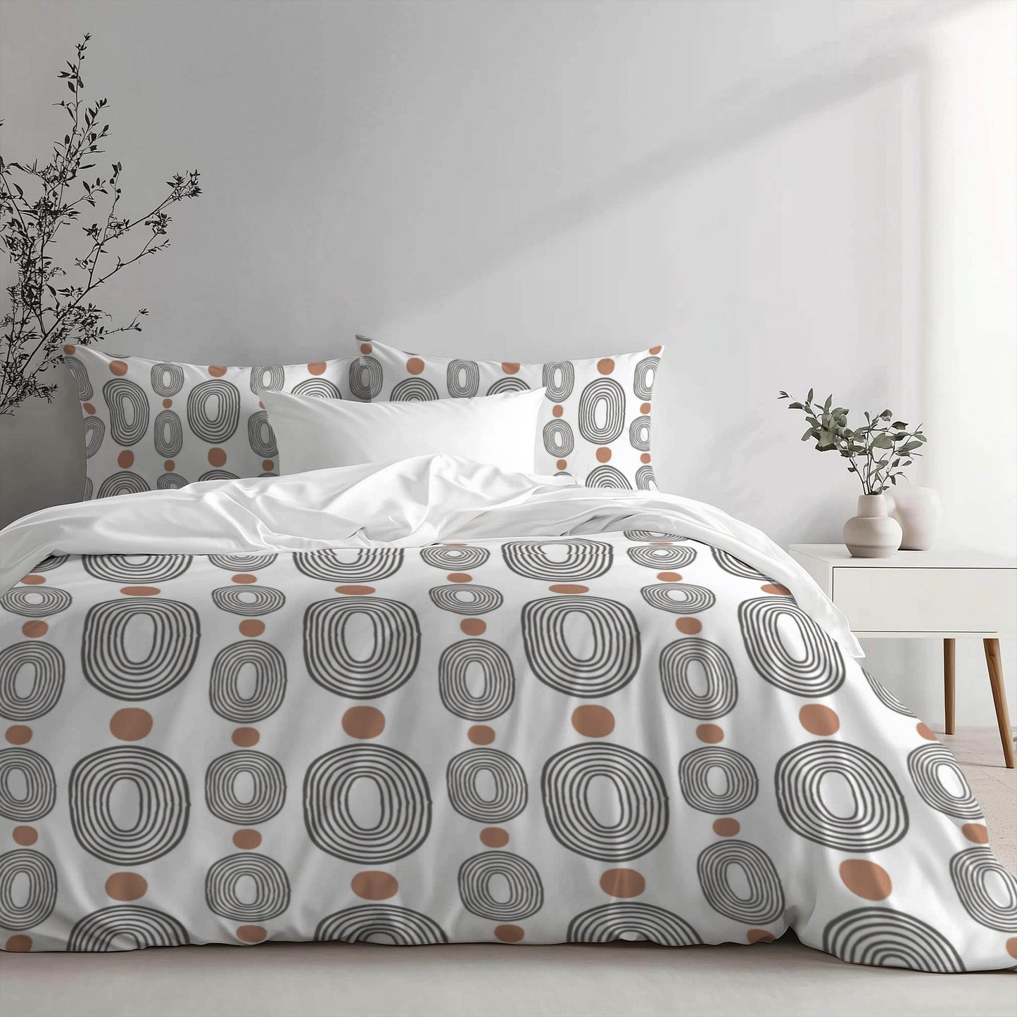 Modern Bedding Set - Oval Pattern Duvet Cover & Pillowcases | Soft Breathable Polyester 3-Piece Bedspread - timelessbohochic.com
