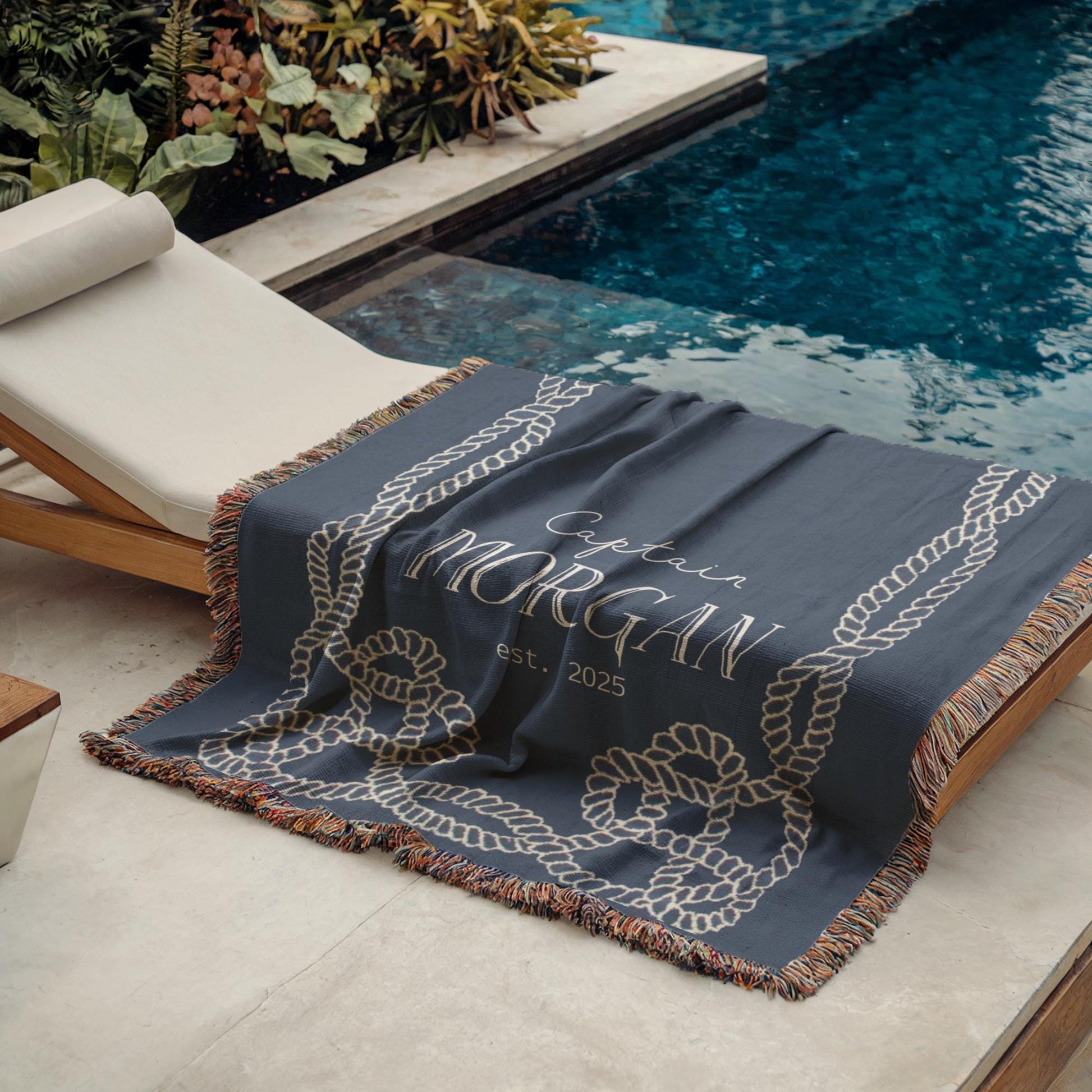 Marine Captain Blanket – Personalized Cotton Throw With Nautical Rope Knot Design