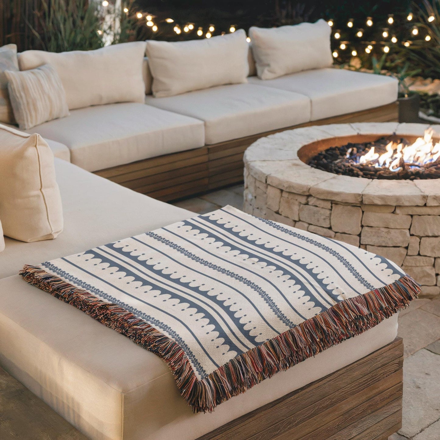 Modern Geometric woven blanket with geometric pattern styled for layered home decor