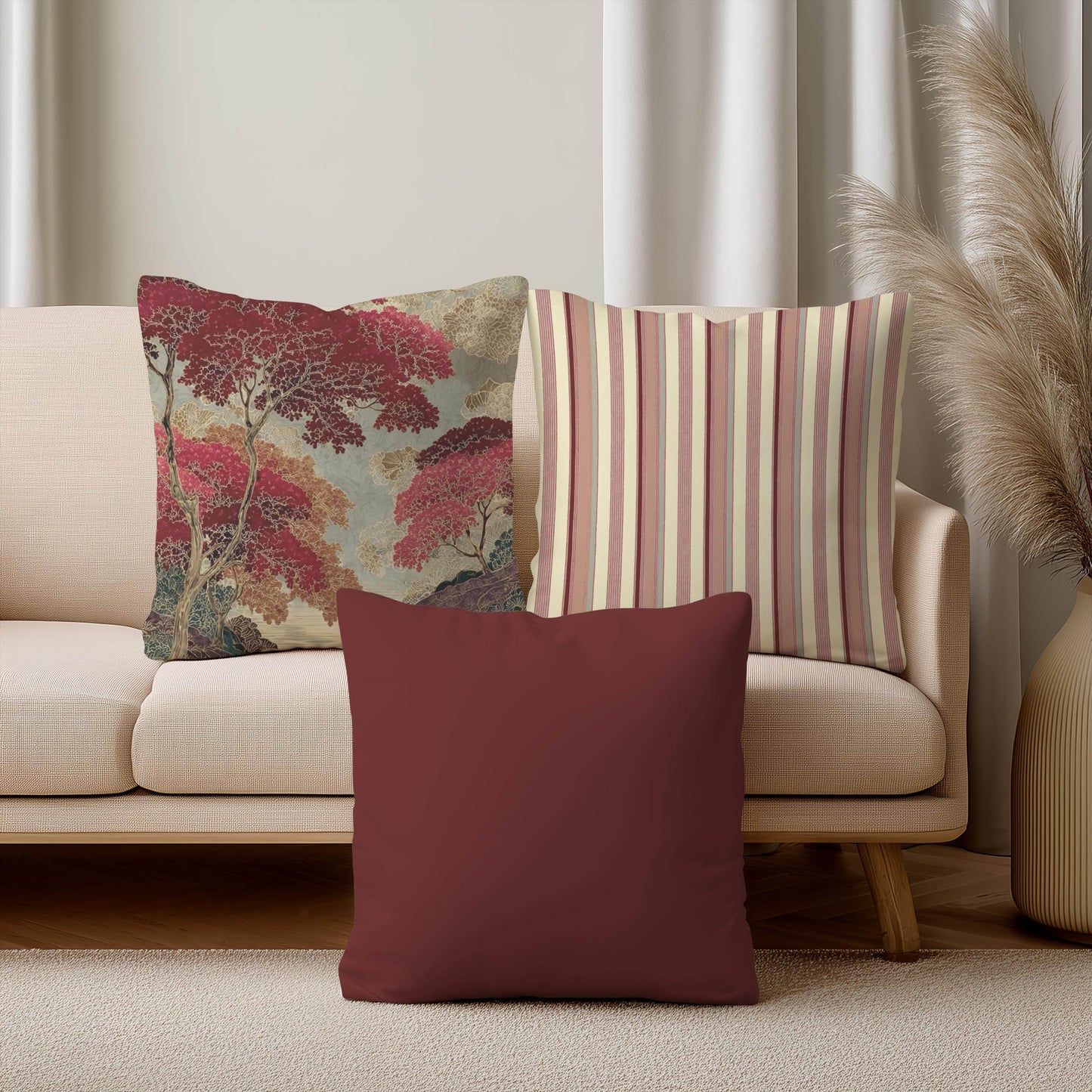Japanese Inspired Pillow – Oriental Pattern Cushion | Woven Cotton Decorative Pillow Sham - timelessbohochic.com