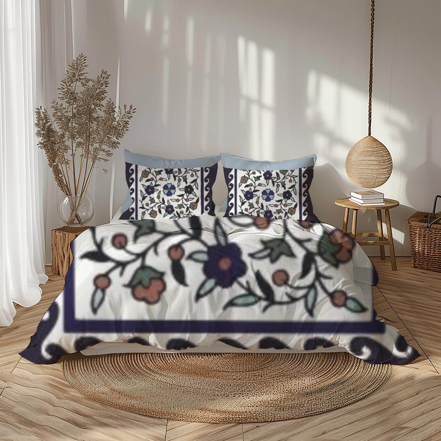 Floral Duvet Cover - Armenian Bedding Set With Haykakan Pattern & Iznik Motifs - timelessbohochic.com