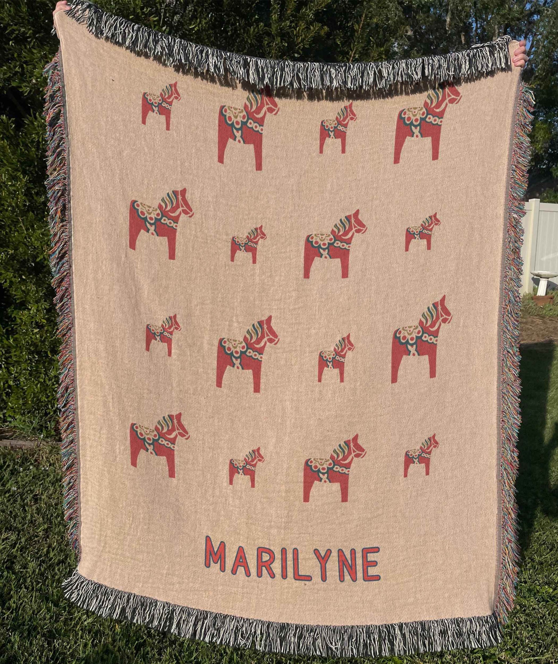 Personalized Baby Blanket - Custom Name Woven Cotton Quilt With Fringed Edges - timelessbohochic.com