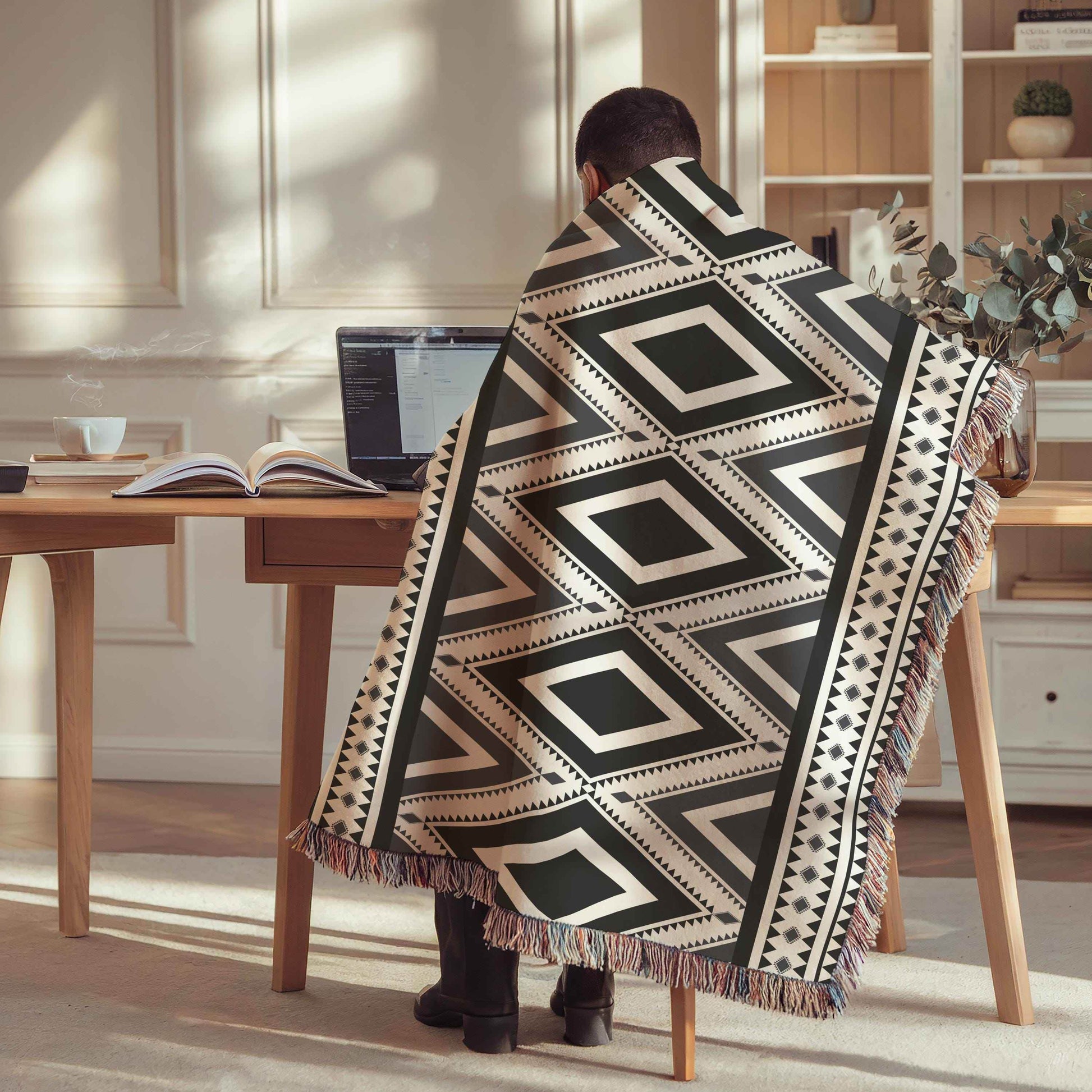 Boho Cotton Throw Blanket - Rustic Boho Throw With Tribal Pattern Decor & Fringed Edges - timelessbohochic.com
