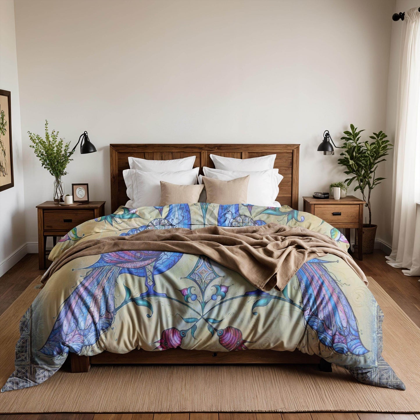 Armenian Birds Duvet Cover - Haykakan Pattern Bedding Set With Decorative Pillowcases - timelessbohochic.com