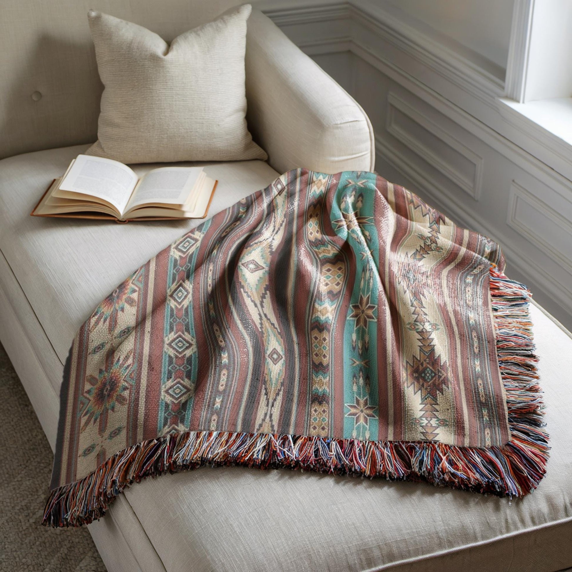Living-room Blanket, Navajo Pattern Throw, Southwestern Design Couch Cover, Native American Sofa Blanket, Ethnic Room Decor, Tribal Decor,