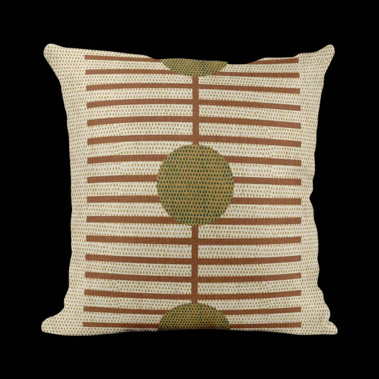 Scandinavian Inspired throw pillow with woven pattern styled on a sofa or bed