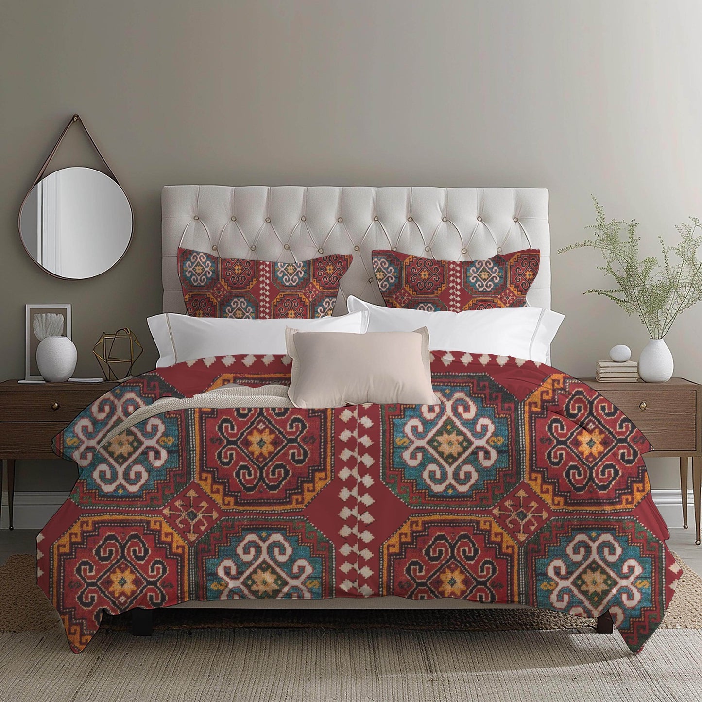 Caucasian Rug Duvet - Armenian Pattern Bedding Set | Soft Breathable 3 Piece Cover - timelessbohochic.com