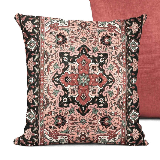 Anatolian Inspired throw pillow with rug-style pattern styled on a sofa or bed