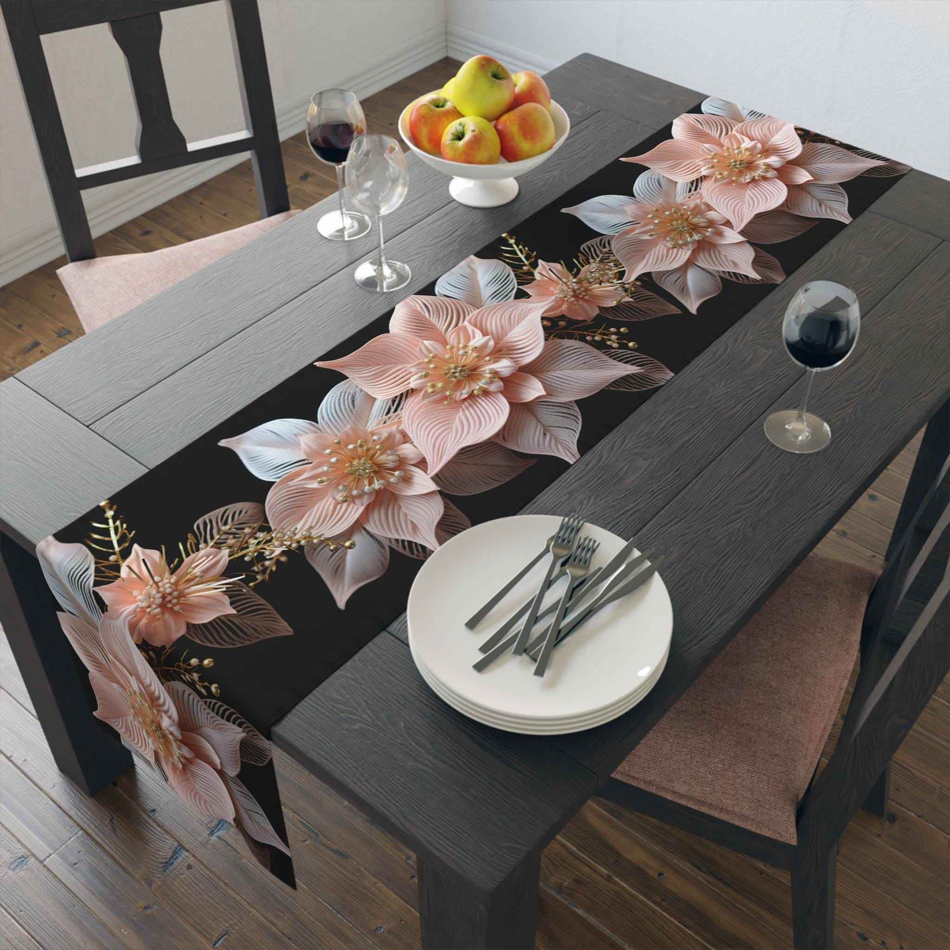 Poinsettia Table Runner | Christmas Table Decor - Soft Fabric Runner & Festive Accent - timelessbohochic.com
