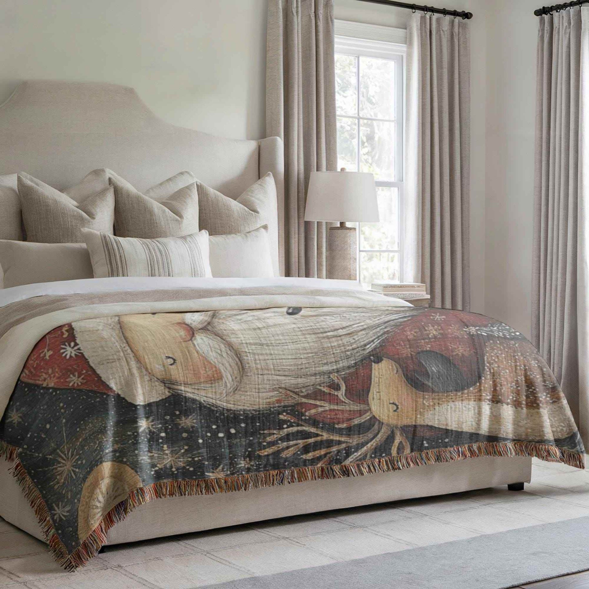 Christmas Woven Blanket – Santa Claus Throw with Fringed Edge, Cozy Holiday Bed Throw - timelessbohochic.com