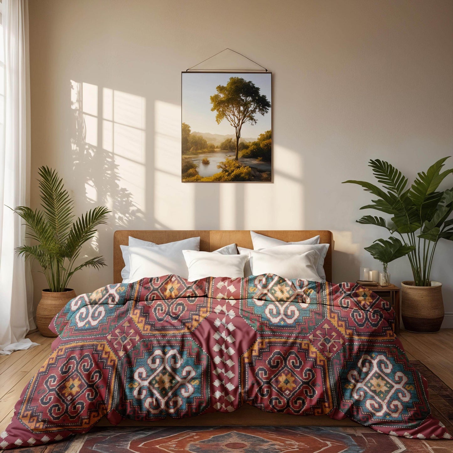 Caucasian Rug Duvet - Armenian Pattern Bedding Set | Soft Breathable 3 Piece Cover - timelessbohochic.com