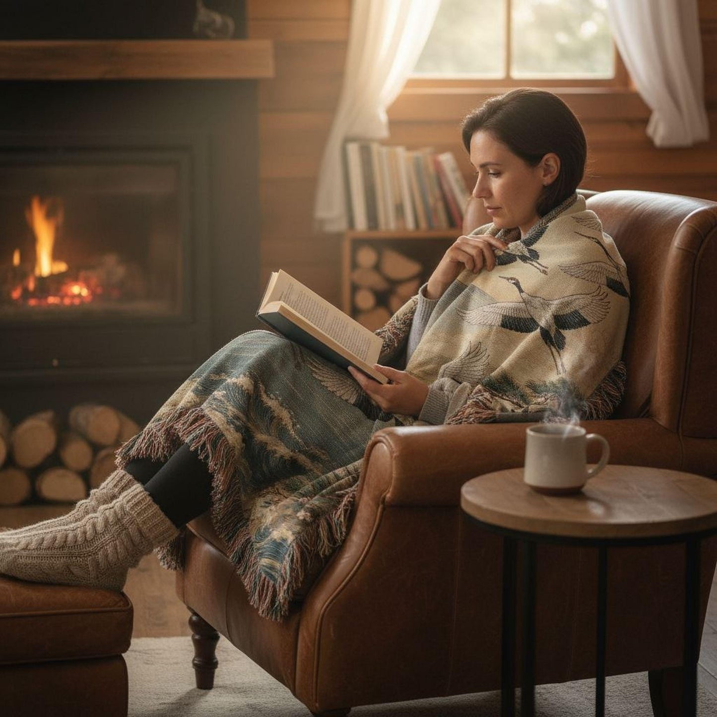 Modern Geometric woven blanket with geometric pattern styled for layered home decor