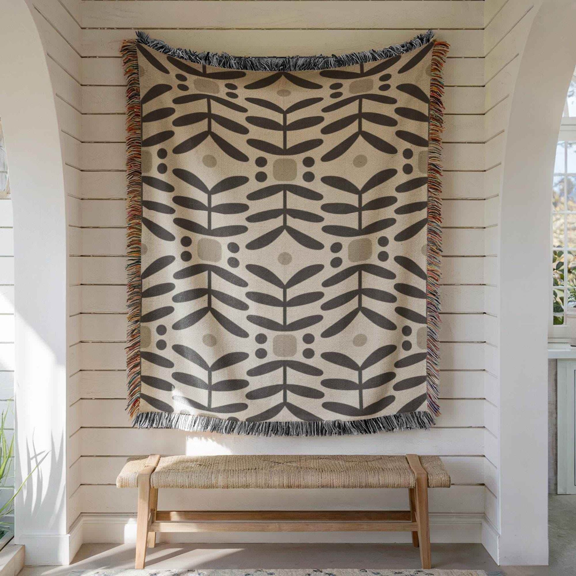 Woven Wall Hanging – Mid Century Modern Floral Wall Art Cotton Tapestry Throw - timelessbohochic.com
