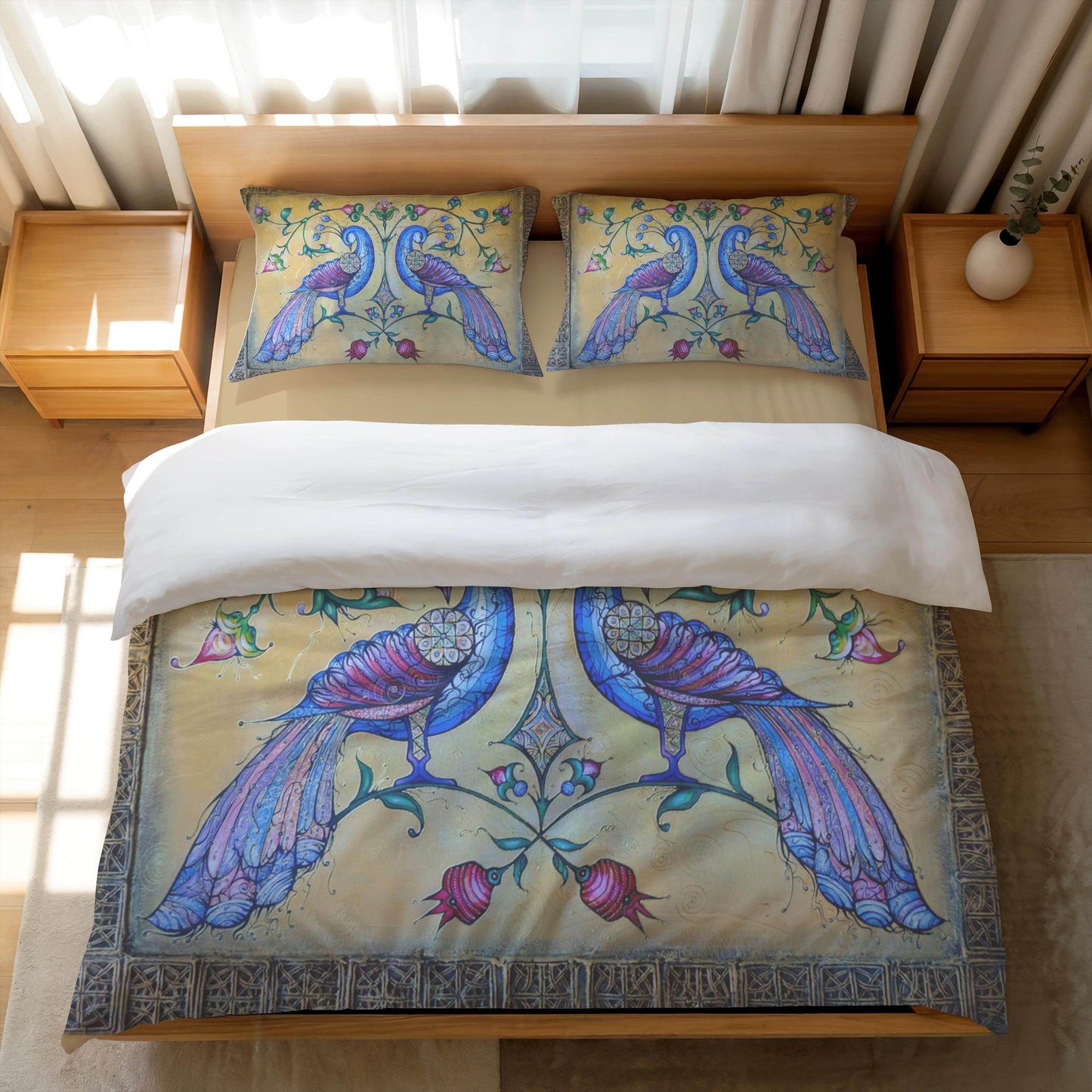 Armenian Birds Duvet Cover - Haykakan Pattern Bedding Set With Decorative Pillowcases - timelessbohochic.com