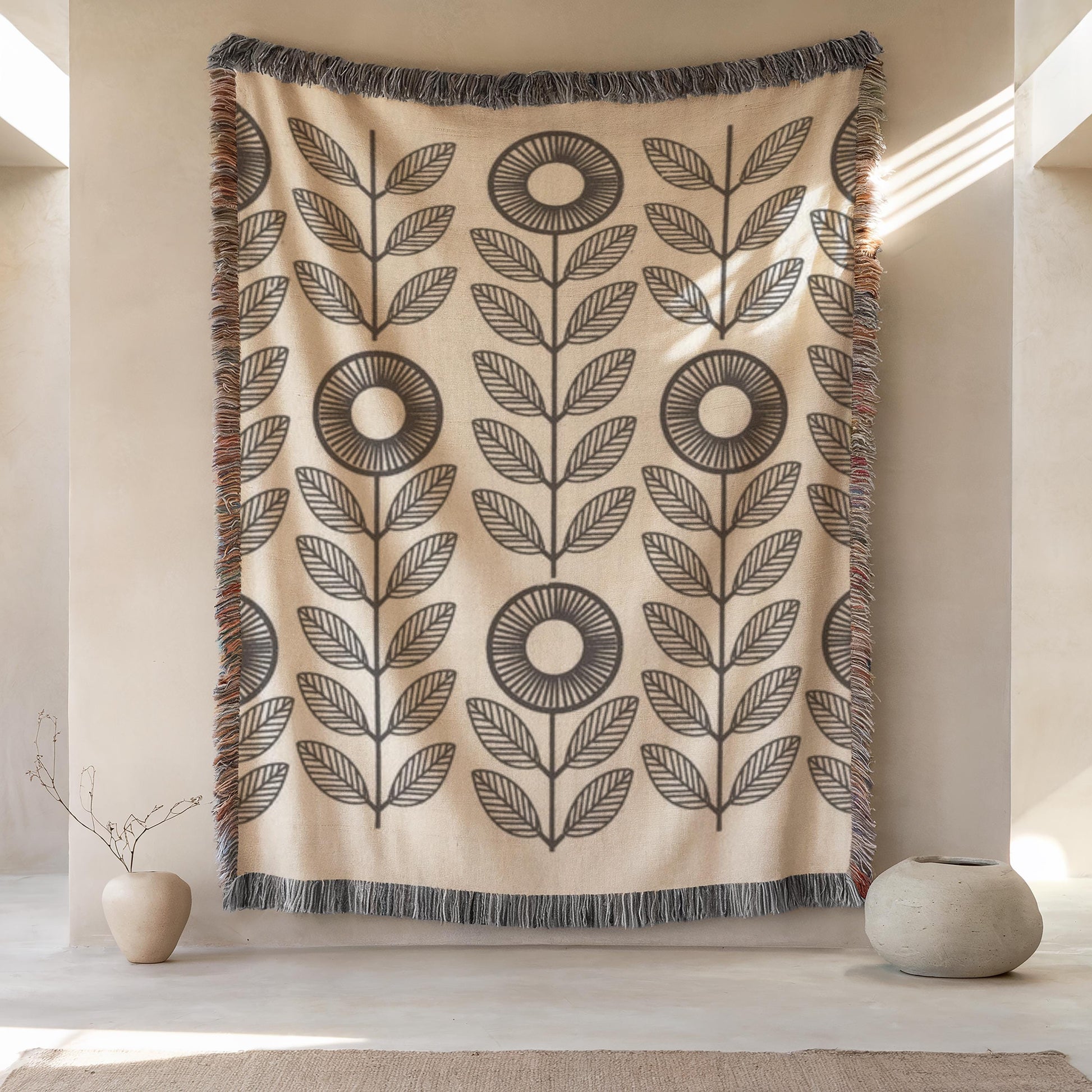 Modern Throw Blanket Set – Geometric Cotton Throw with Accent Pillow Set
