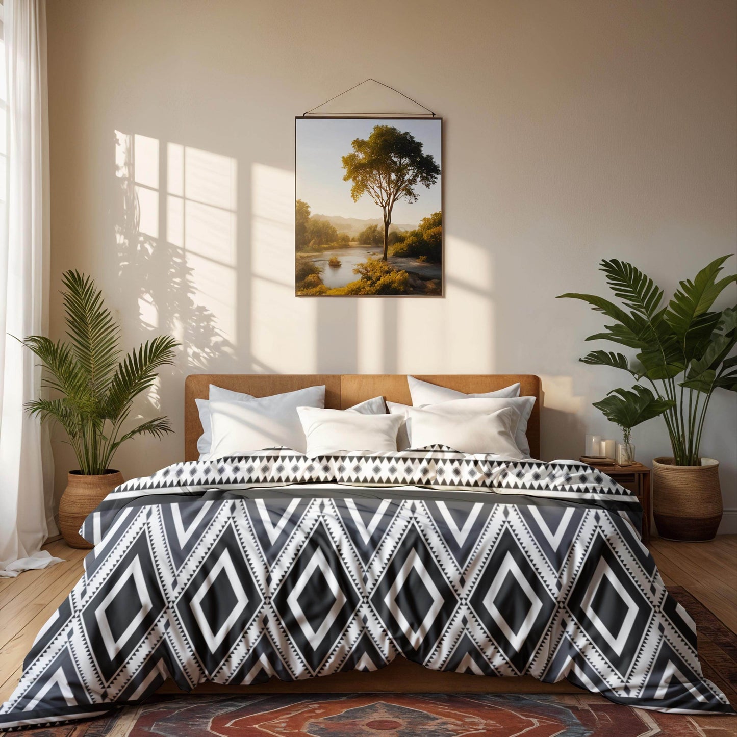 Geometric Ikat Bedding Set - 3 Piece Duvet Cover And Pillowcases | Soft Breathable Fabric For Modern Bedroom Decor - timelessbohochic.com