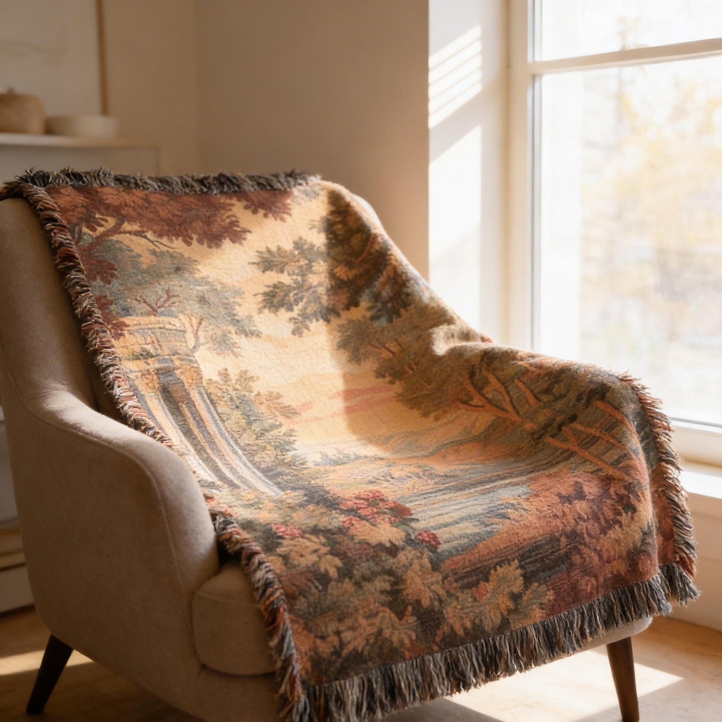 Modern Geometric woven blanket with geometric pattern styled for layered home decor