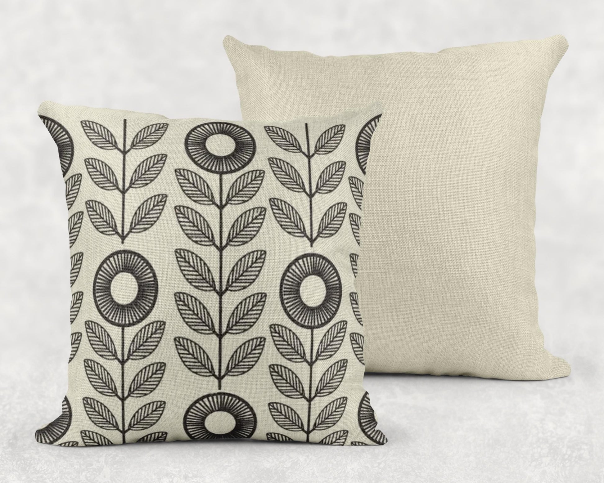 Floral Pillow | Minimalist Botanical Design Woven Cushion - Black White Decorative Throw Pillow