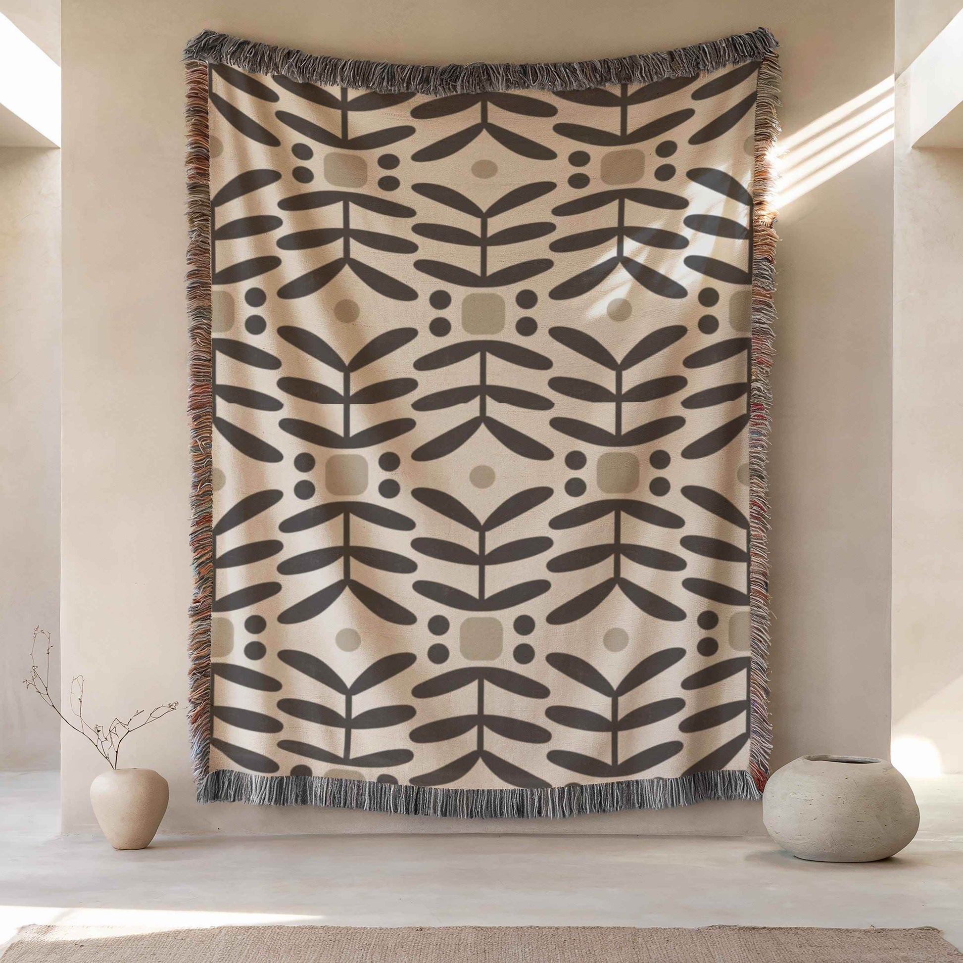 Woven Wall Hanging – Mid Century Modern Floral Wall Art Cotton Tapestry Throw - timelessbohochic.com