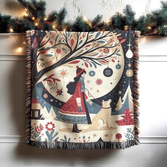 Cozy Christmas Blanket - Woven Cotton Throw With Festive Village Design, Soft Fabric - timelessbohochic.com