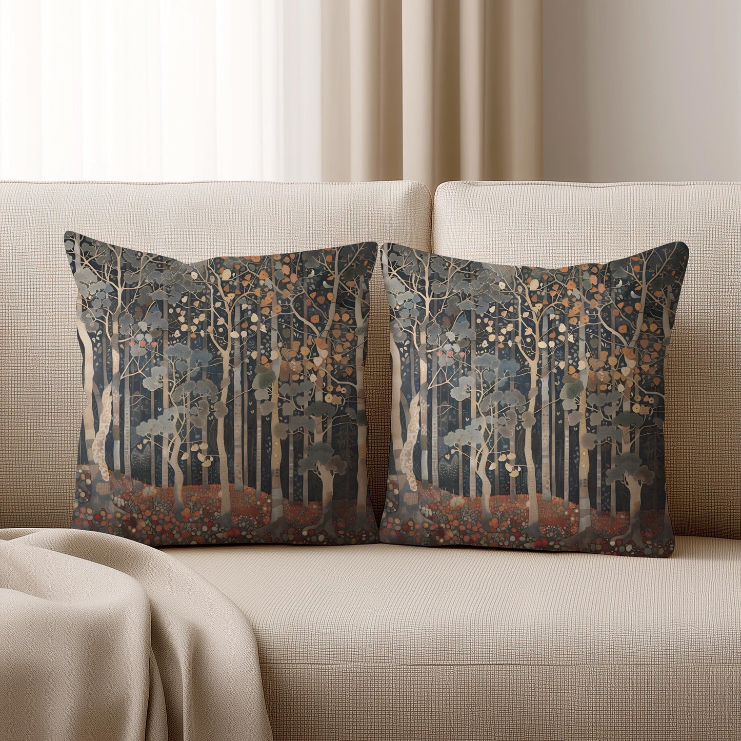 Scandinavian Inspired pillow cover with woven pattern styled on a sofa or bed
