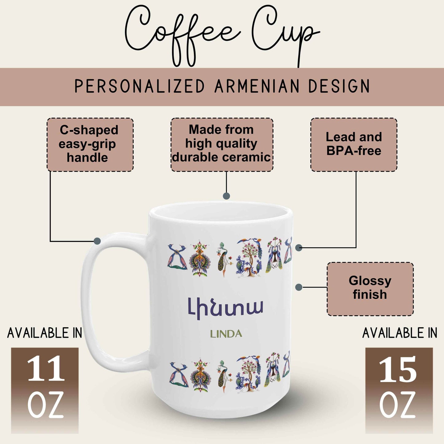 Armenian Coffee Mug - Personalized Ceramic Chai Cup | Funny Haykakan Design Gift - timelessbohochic.com