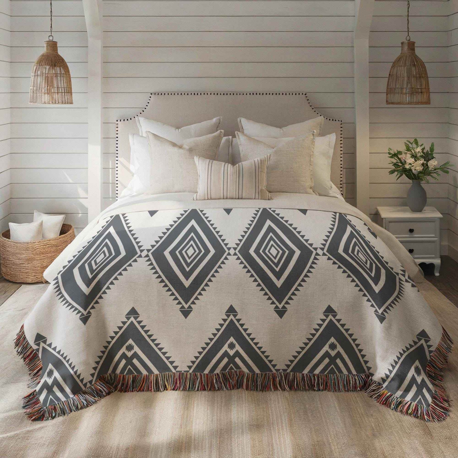 Southwestern Cotton Throw Blanket – Native American Geometric Design, Soft Durable - timelessbohochic.com