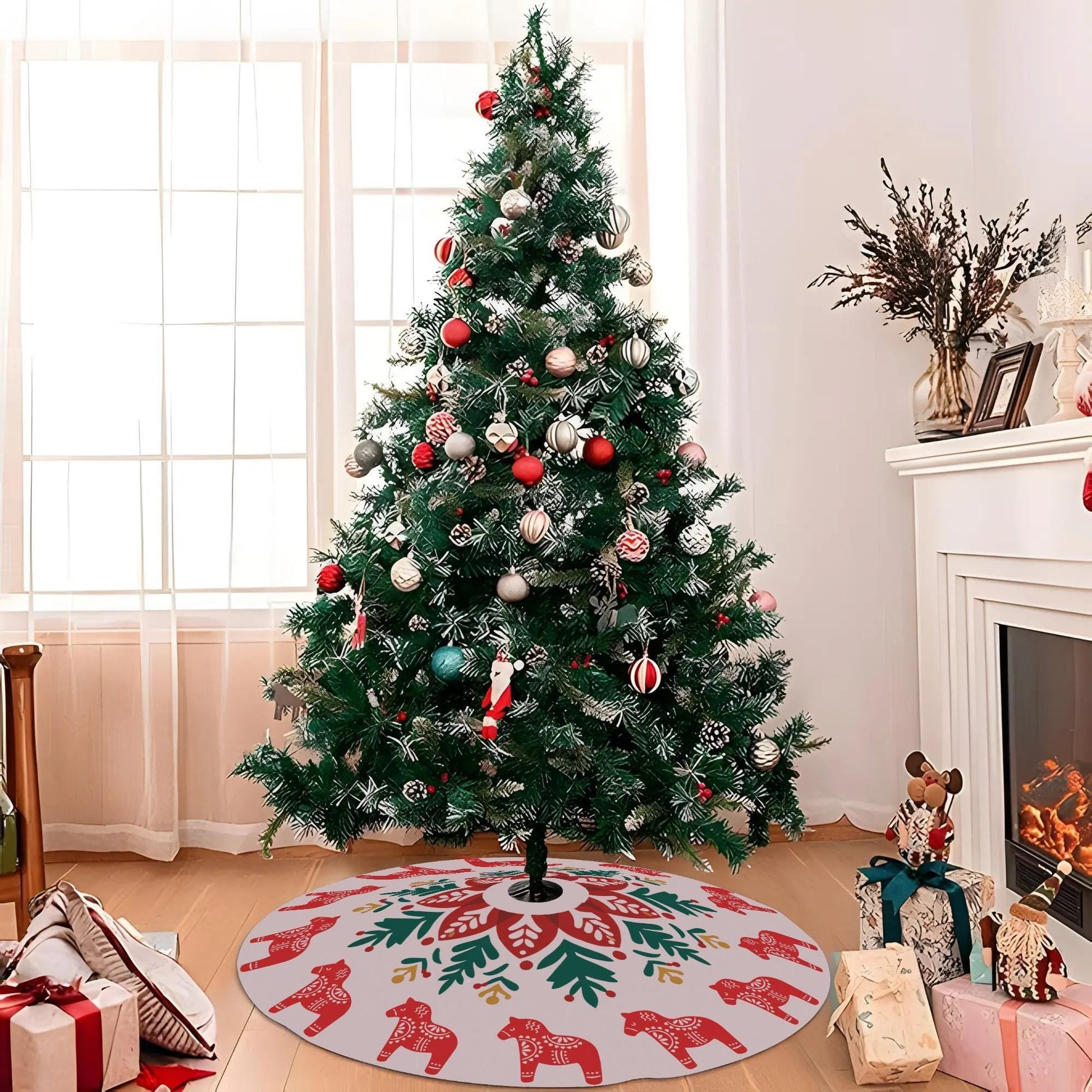 Scandi Dala Horse Skirt – Nordic Christmas Decor | Cozy Holiday Accent Tree Skirt
