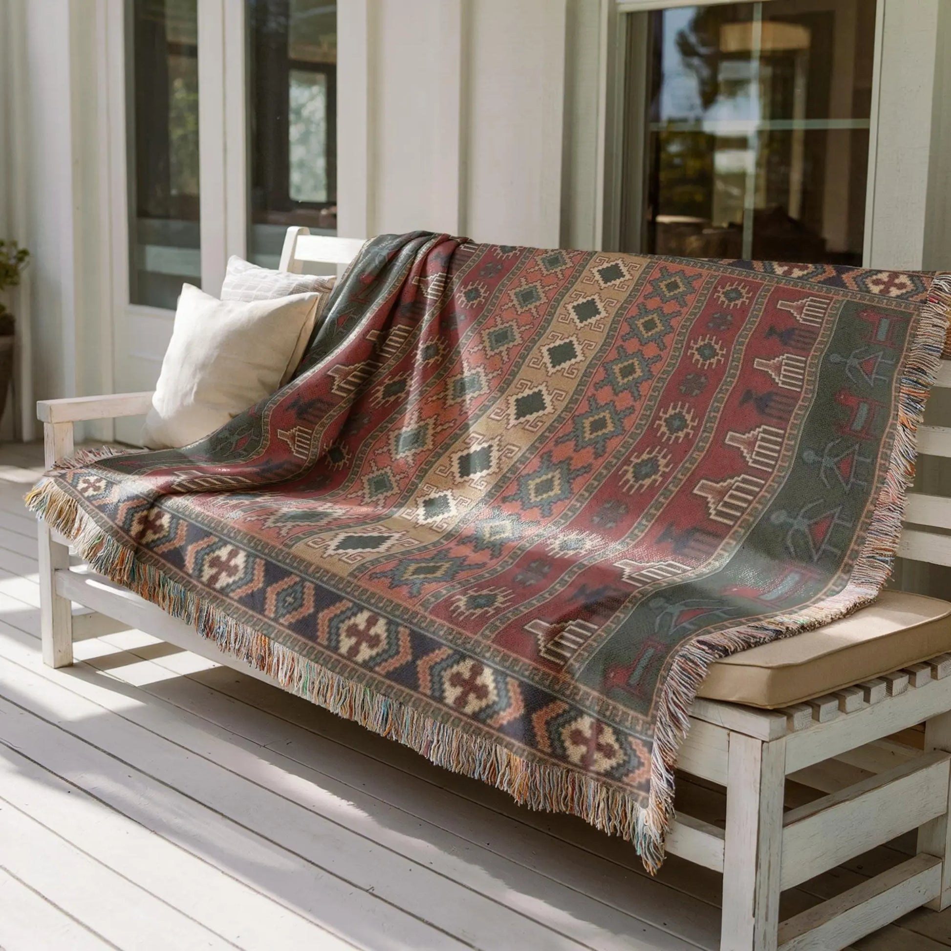 Kilim Anatolian Wall Hanging - Turkish Bohemian Tapestry | Soft Cotton Throw