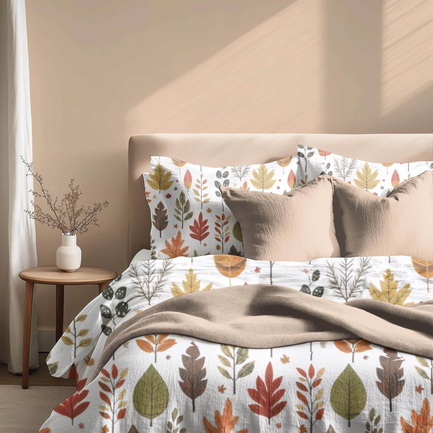 Fall Decor Bedding Set – Harvest Duvet Cover & Leaf Pattern Bedspread, Soft Breathable 3 Piece Set - timelessbohochic.com