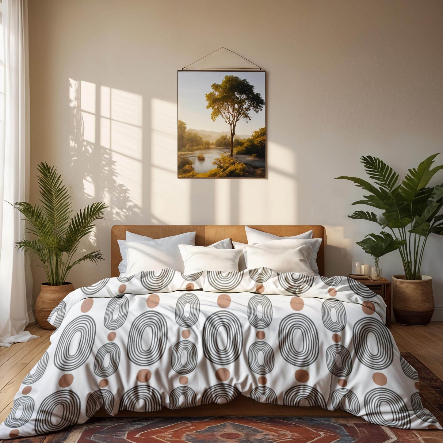 Modern Bedding Set - Oval Pattern Duvet Cover & Pillowcases | Soft Breathable Polyester 3-Piece Bedspread - timelessbohochic.com