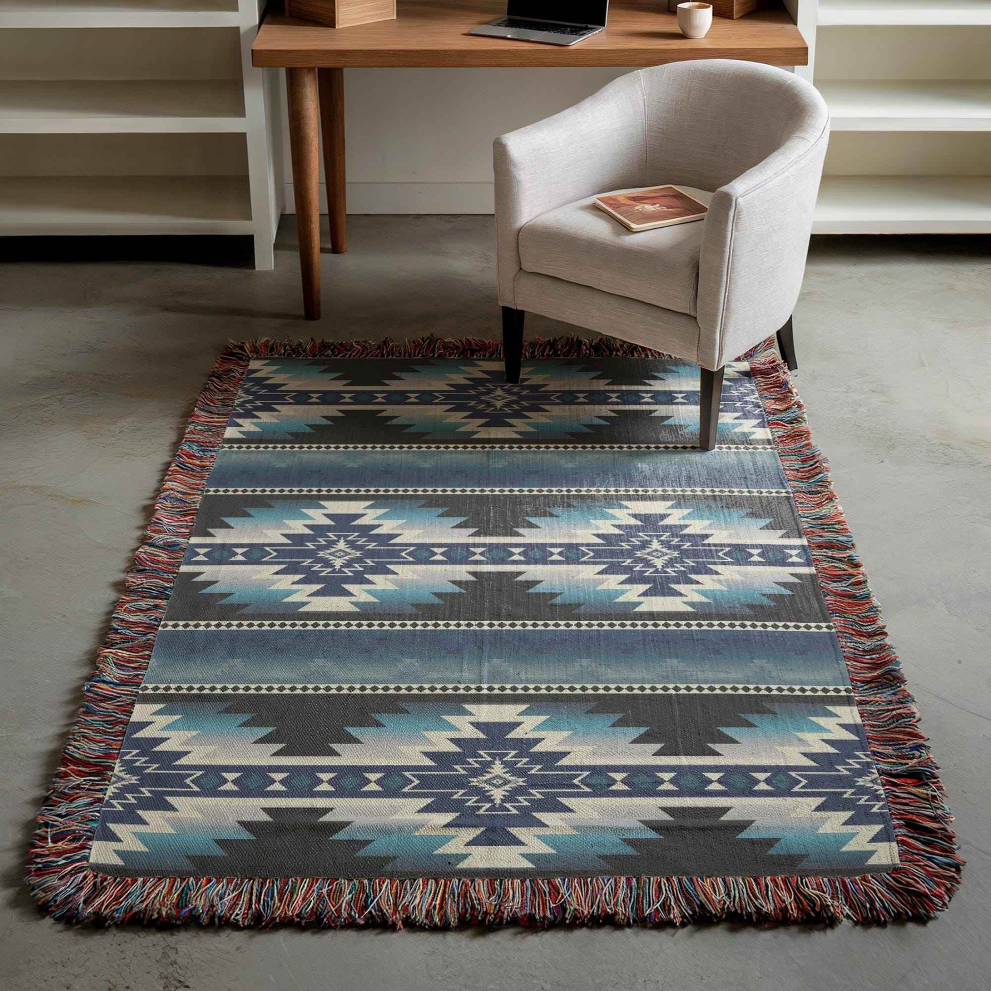 Native American Woven Blanket - Southwestern Throw With Geometric Cotton Design - timelessbohochic.com