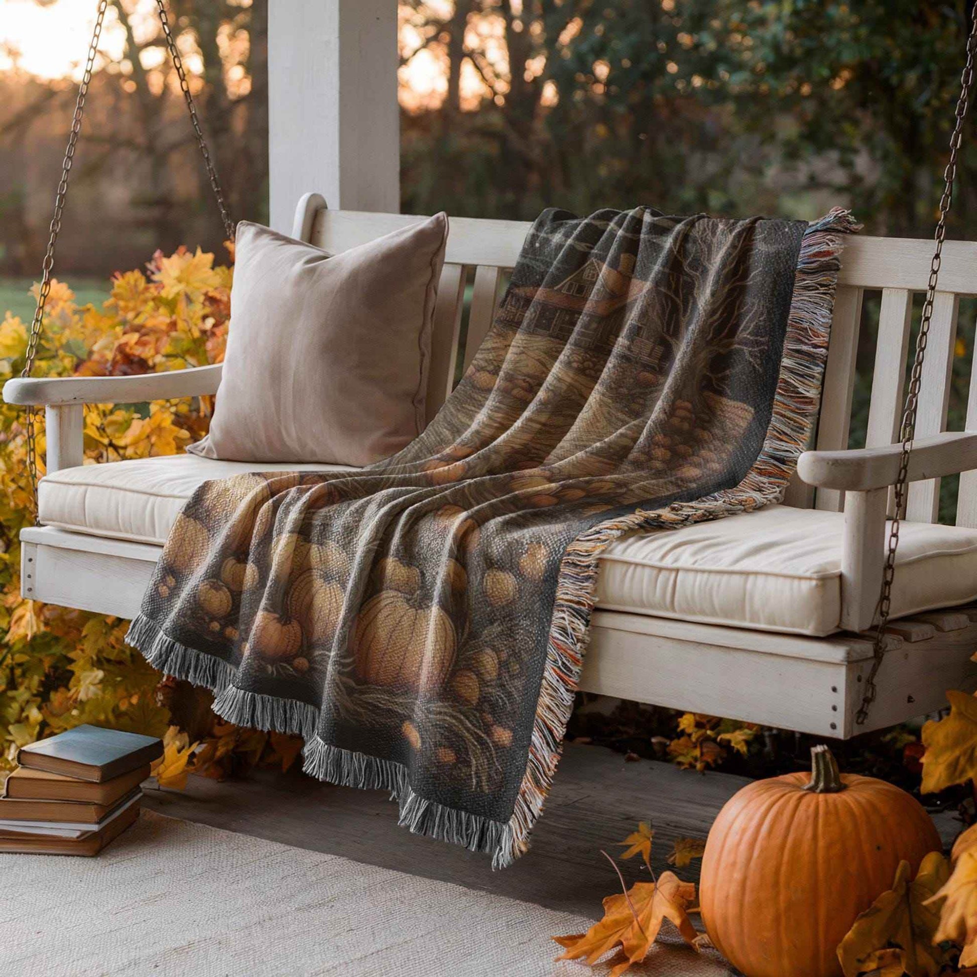 Pumpkin Patch Cotton Blanket - Cozy Farmhouse Throw | Fall Decor & Harvest Home Decor Accent - timelessbohochic.com
