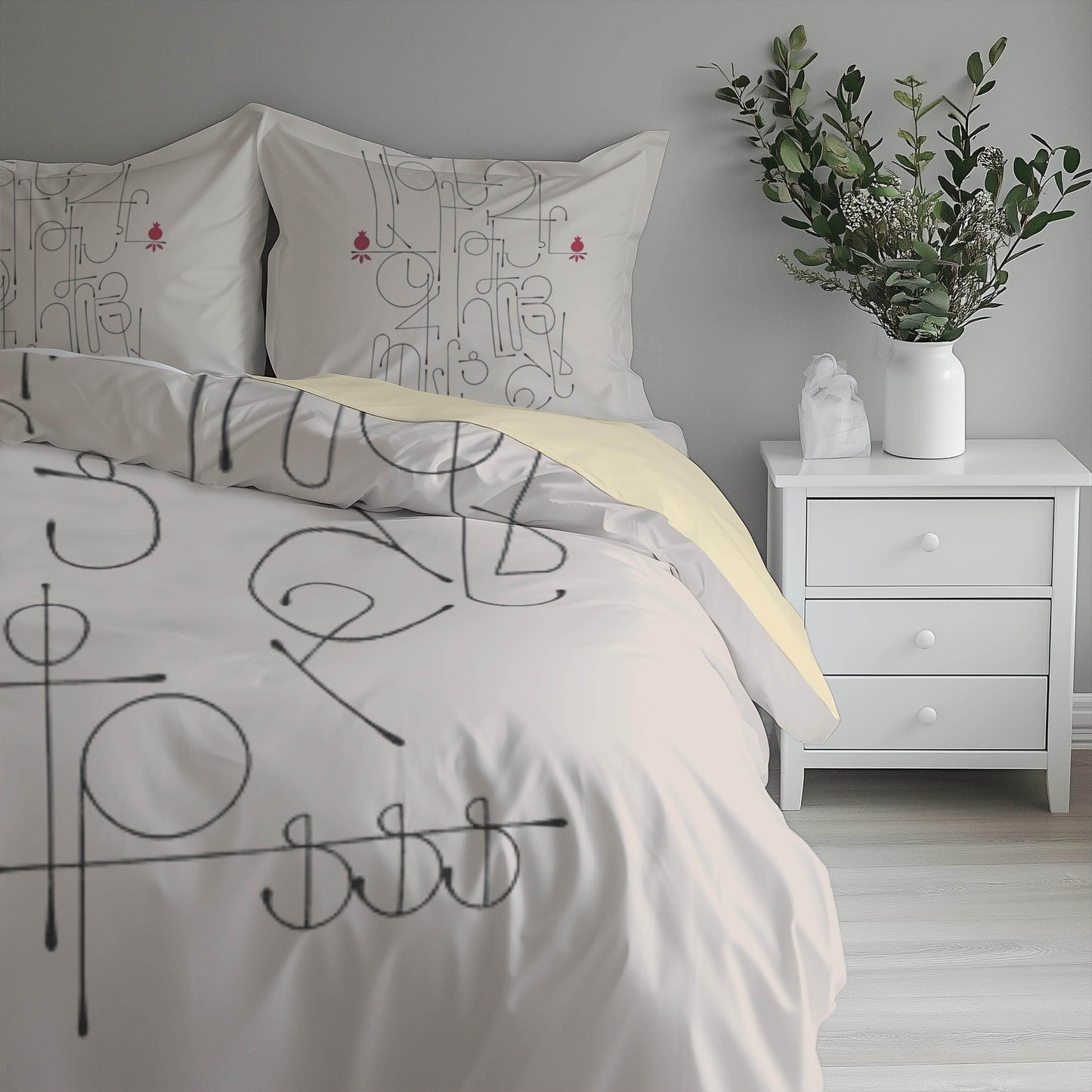 Armenian Duvet Cover - Alphabet Bedding Set With Haykakan Pattern & Cultural Motifs - timelessbohochic.com