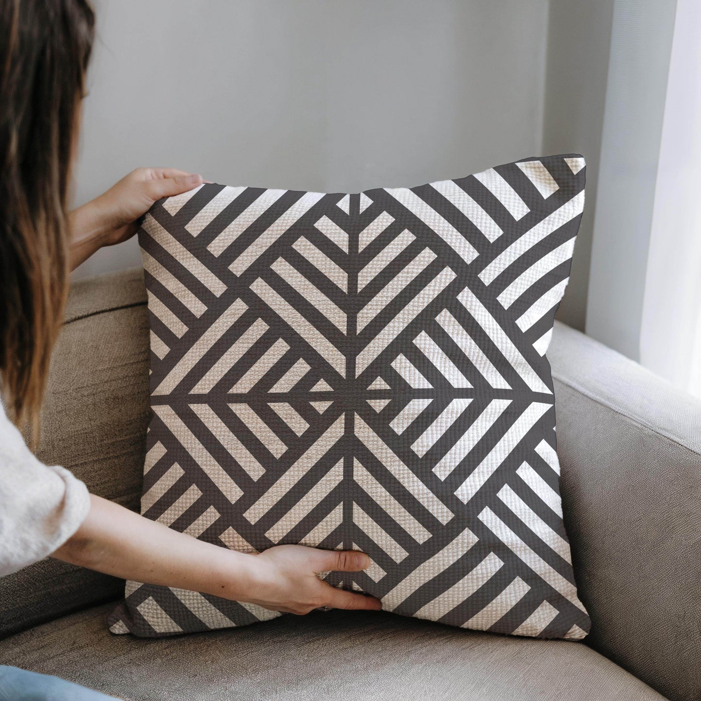 Modern Throw Pillow – Geometric Pattern Cushion | Black White Minimalist Home Decor - timelessbohochic.com