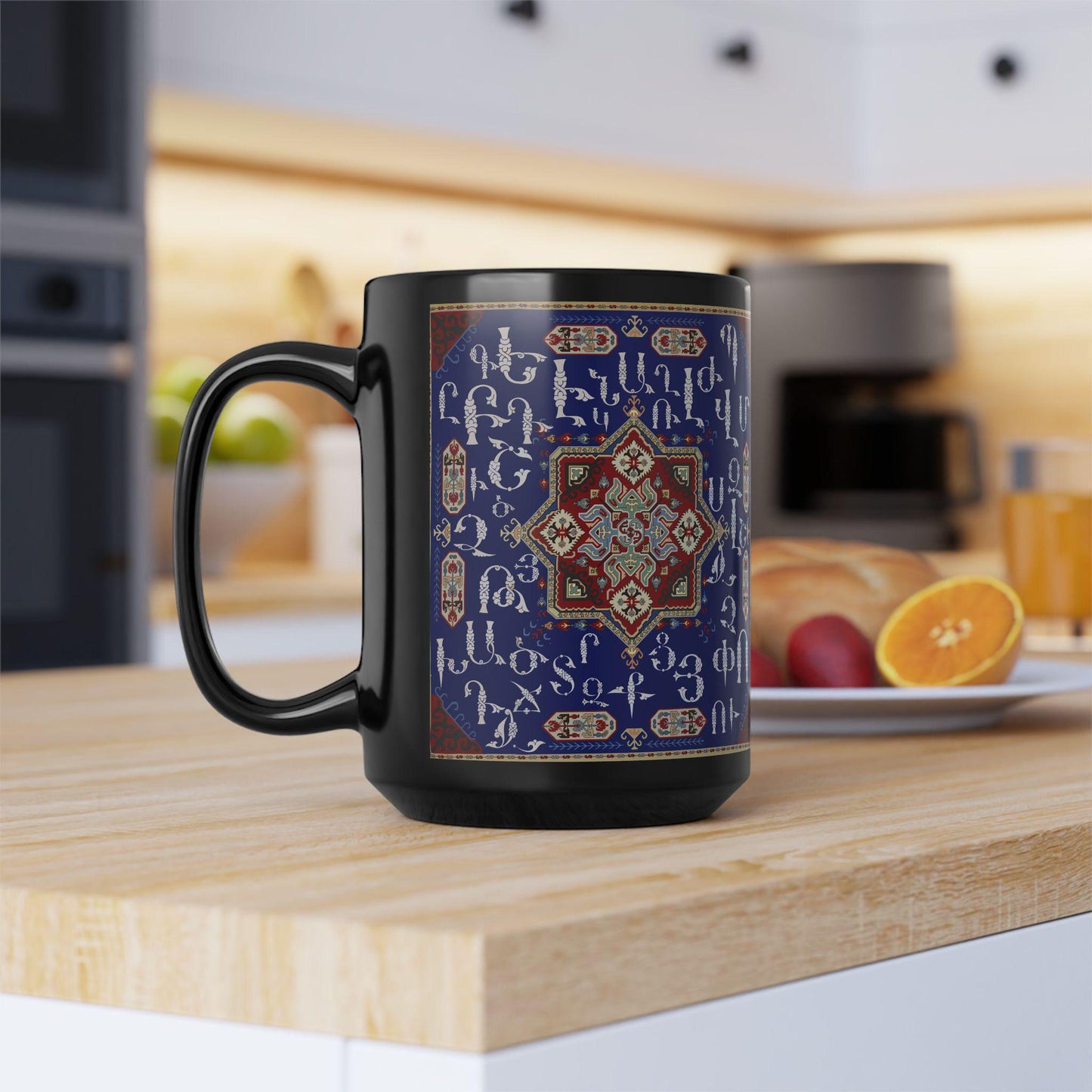 Armenian Alphabet Ceramic Mug, Black, Personalized Heritage Gift - timelessbohochic.com