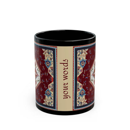 Armenian Alphabet Ceramic Mug, Vintage Kilim Look, Black, Language Gift - timelessbohochic.com