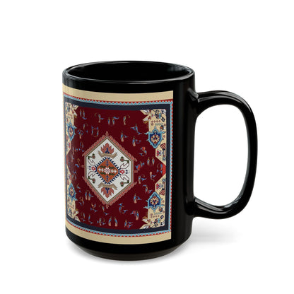 Armenian Alphabet Ceramic Mug, Vintage Kilim Look, Black, Language Gift - timelessbohochic.com