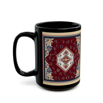 Armenian Alphabet Ceramic Mug, Vintage Kilim Look, Black, Language Gift - timelessbohochic.com