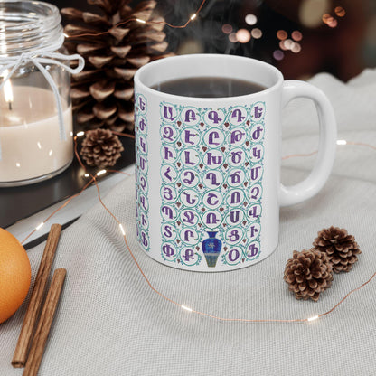 Armenian Alphabet Ceramic Mug, White, Personalized Coffee Cup - timelessbohochic.com
