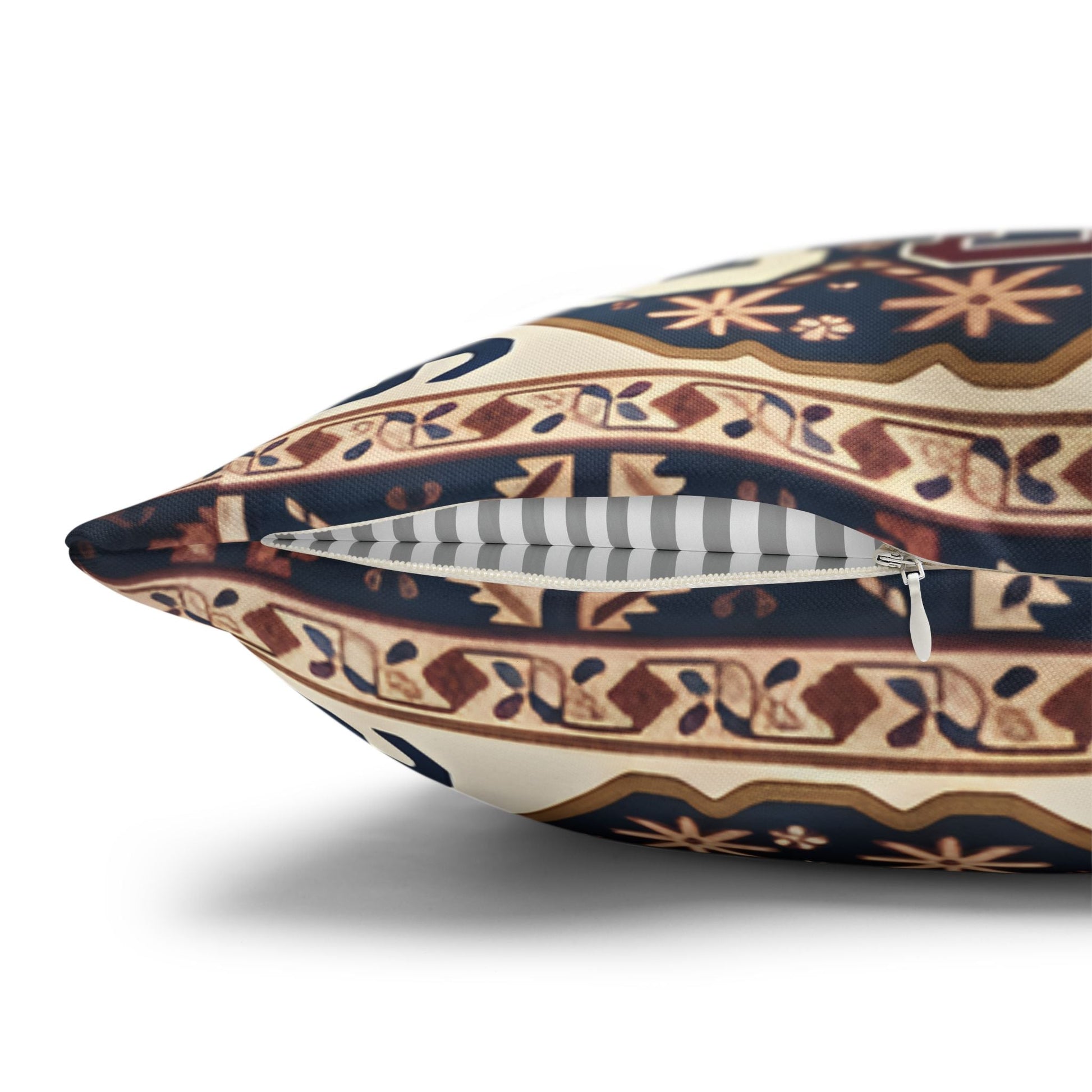Armenian Alphabet Pillow Cover – Blue & Brown on Cream - timelessbohochic.com
