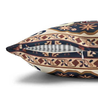 Armenian Alphabet Pillow Cover – Blue & Brown on Cream - timelessbohochic.com