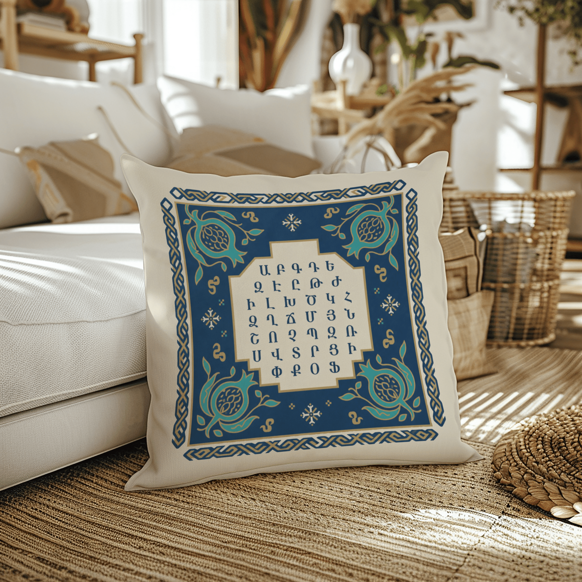 Armenian Alphabet Pillow Cover – Heritage Script - timelessbohochic.com