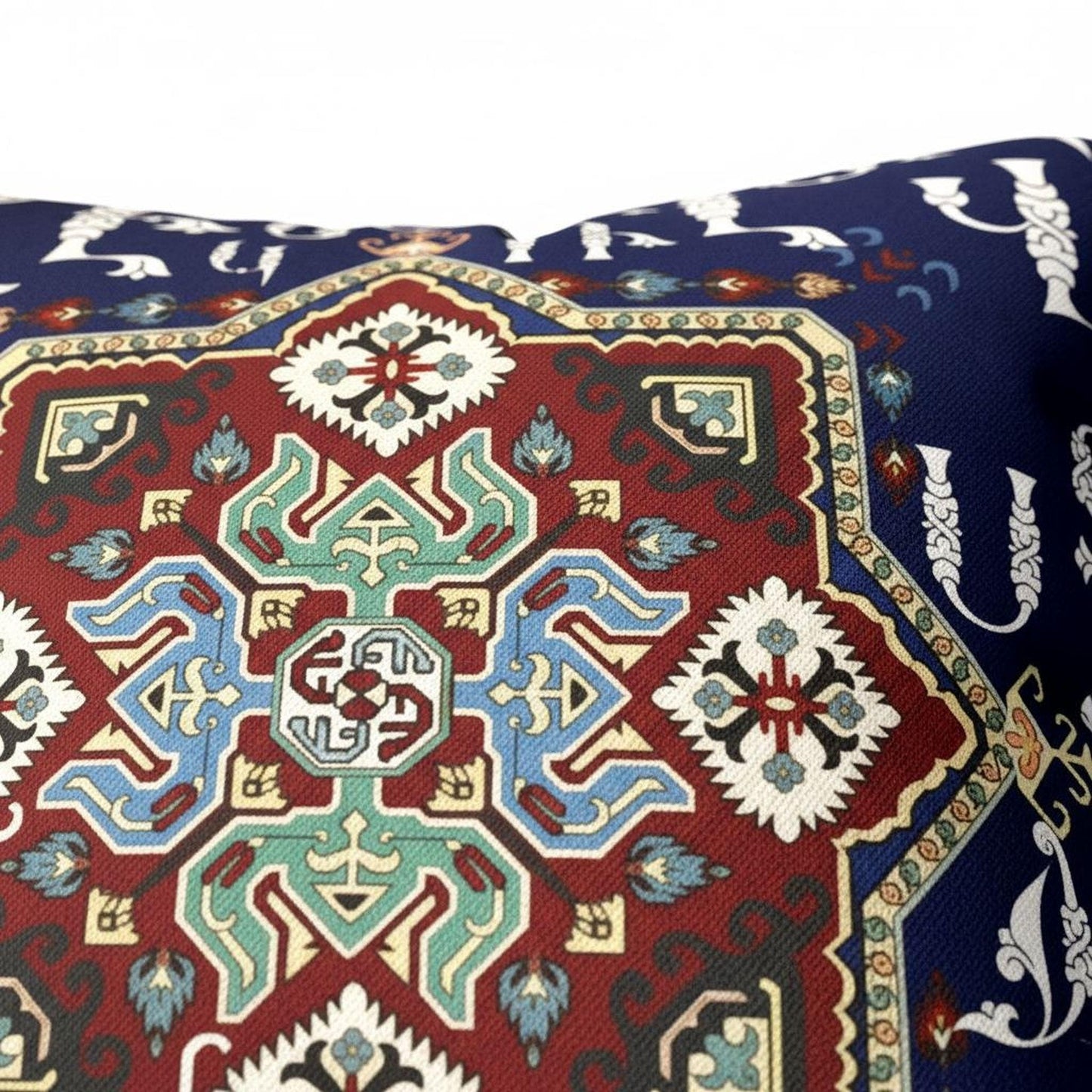 Armenian Alphabet Square Pillow Cover, Blue & White Heritage Decor - timelessbohochic.com